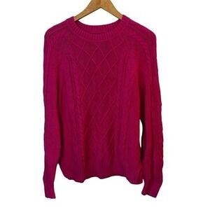 GAP Cable Knit Pullover Sweater 100% Cotton‎ Hot Pink Women's Medium Tall Crew